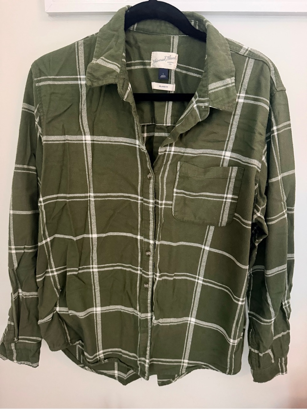 Universal Thread Olive Green Plaid Button-Down Shirt